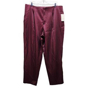 A New Day Womens Burgundy Satin Straight-Leg Pants Size 16